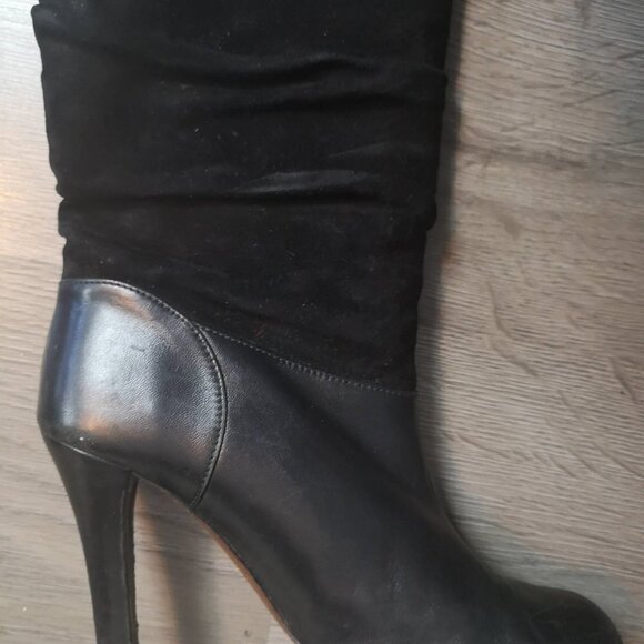 Y2K Vintage BLACK Knee-high Suede Shearling leather Boots  - TheStyleMinr.com - Picture 10 of 16